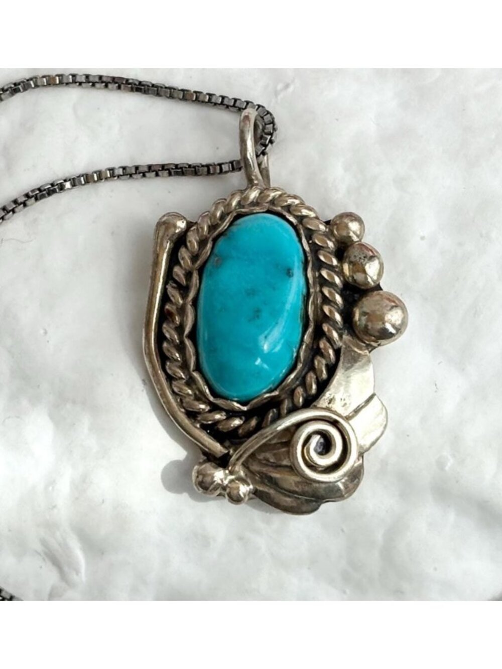 Turquoise Mexico Made Sterling Silver 925 Vintage Pendant Necklace - 17"